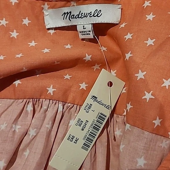 Madewell Blouse Top Shirt Wrap Peach Scatter Star Print Crossover Waist Tie - Picture 9 of 13